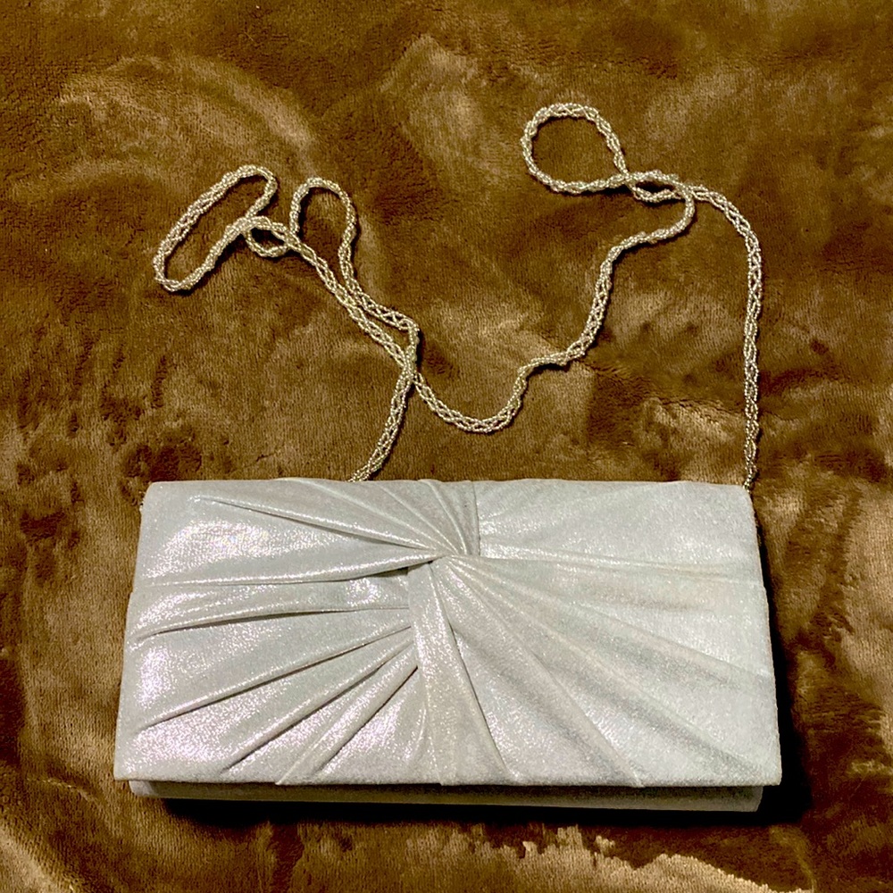 Shimmery silver clutch